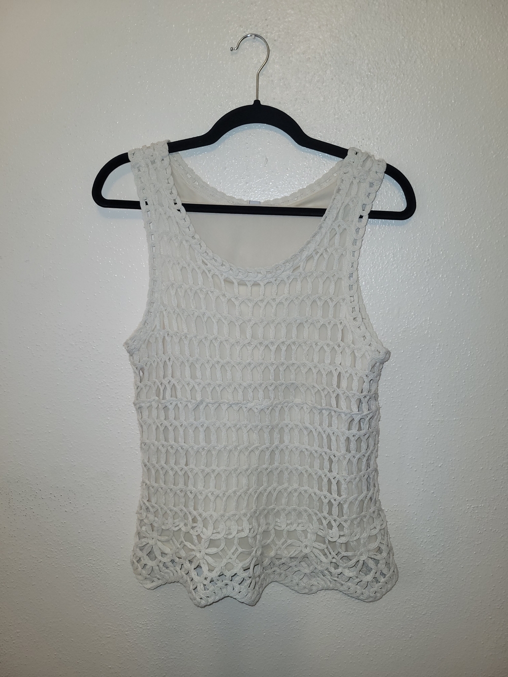 Keren Hart Women's Natural Crochet Cream Tank Top Medium